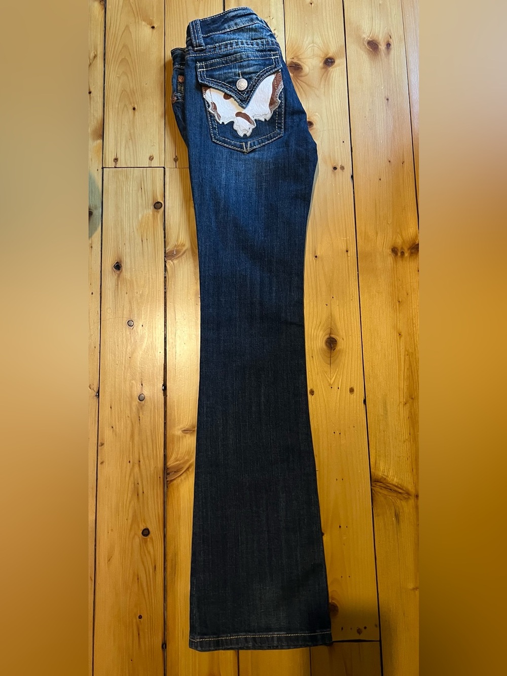 Miss Me Bootcut Jeans with Cowhide Pocket Accent